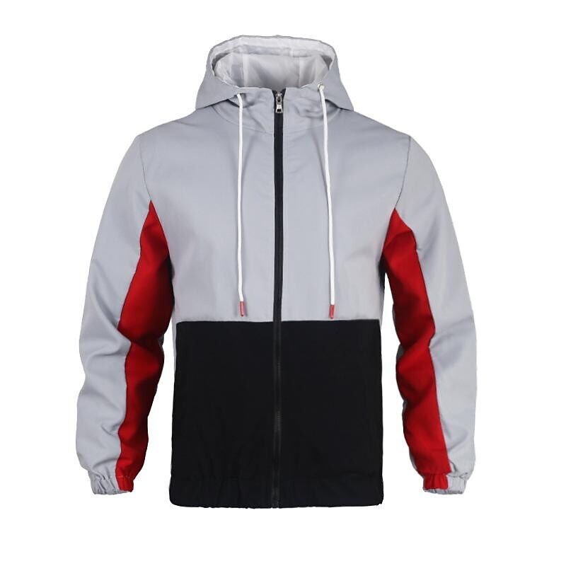 Men's Color Block Drawstring Hooded Track Jacket