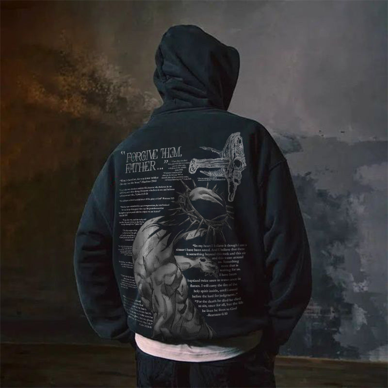 100% CottonTM️ Forgive Them,Father Bible Verses Print Long Sleeve Hoodie