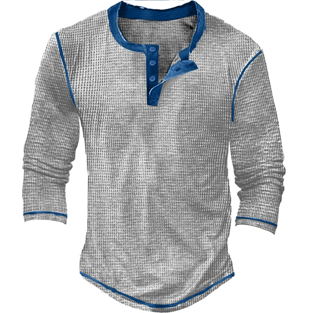 Men's Henley Shirt Waffle Knit Tee