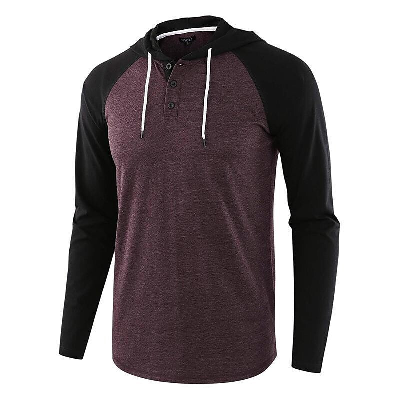 Men's Color Block Raglan Sleeves Drawstring Hoodie T-shirt