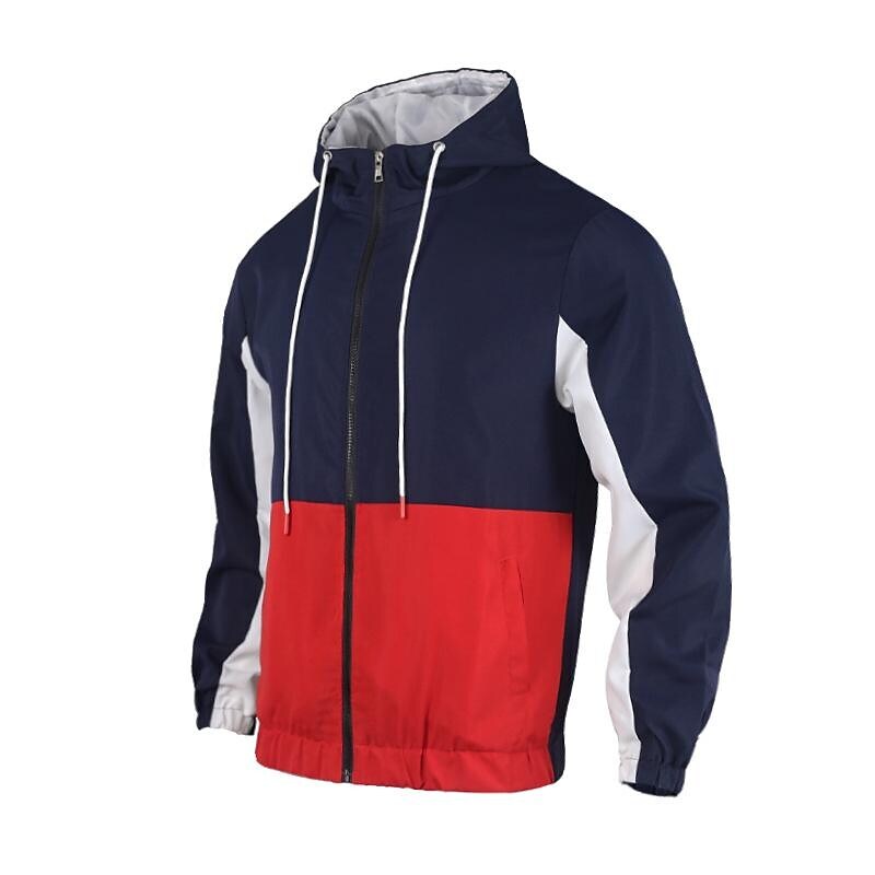 Men's Color Block Drawstring Hooded Track Jacket