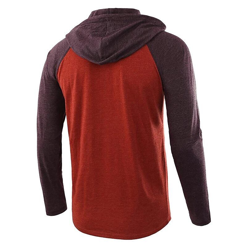 Men's Color Block Raglan Sleeves Drawstring Hoodie T-shirt