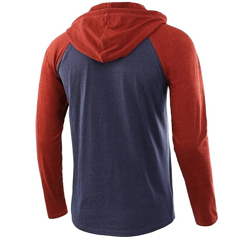 Men's Color Block Raglan Sleeves Drawstring Hoodie T-shirt