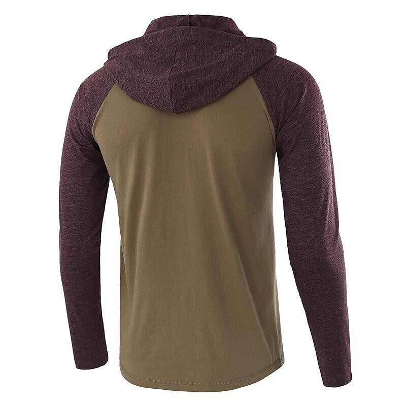 Men's Color Block Raglan Sleeves Drawstring Hoodie T-shirt