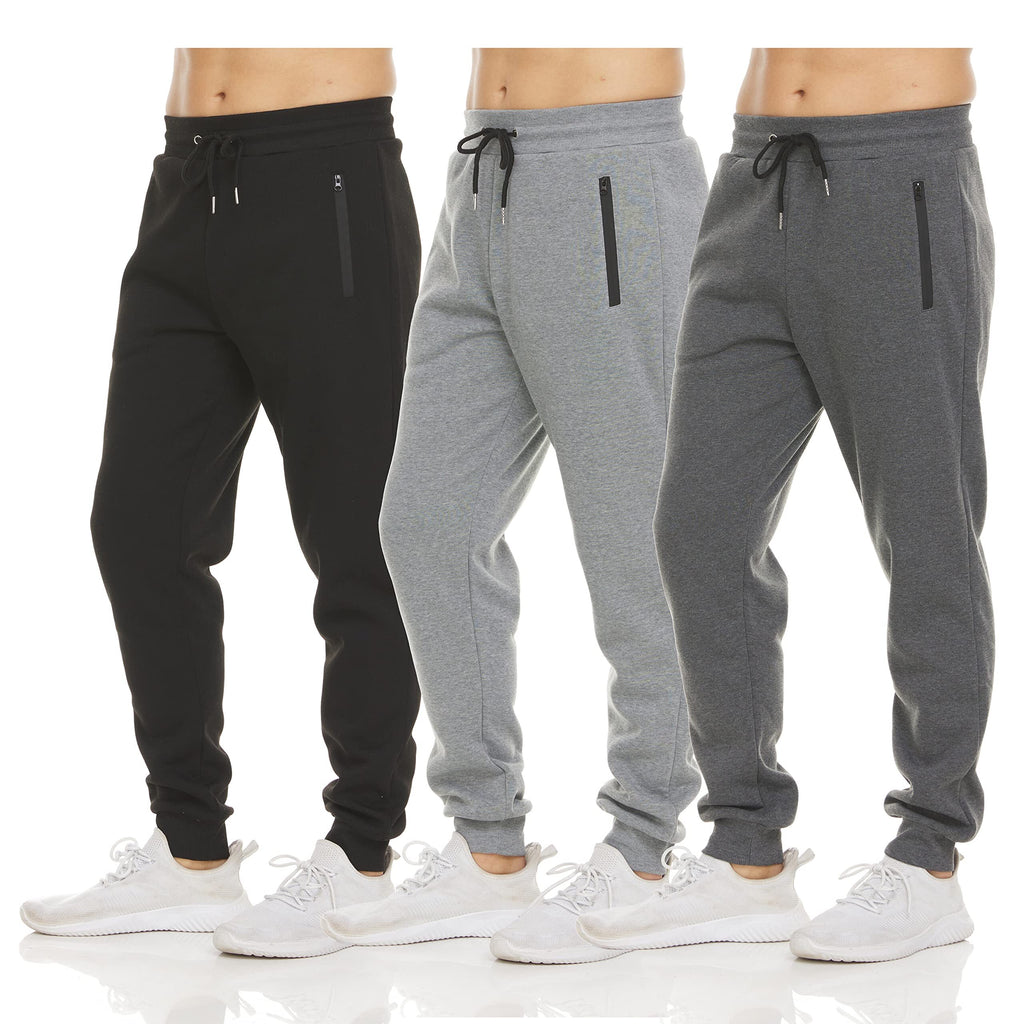 Mens 3 Pack Drawstring Fleece Sweatpants with Zipper Pocket