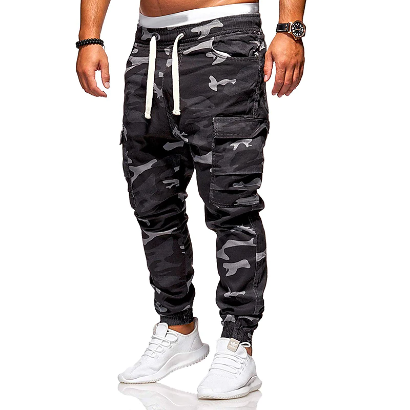 Men's Drawstring Elastic Waist Camouflage Sweatpants Sporty Jogger With Multiple Pockets