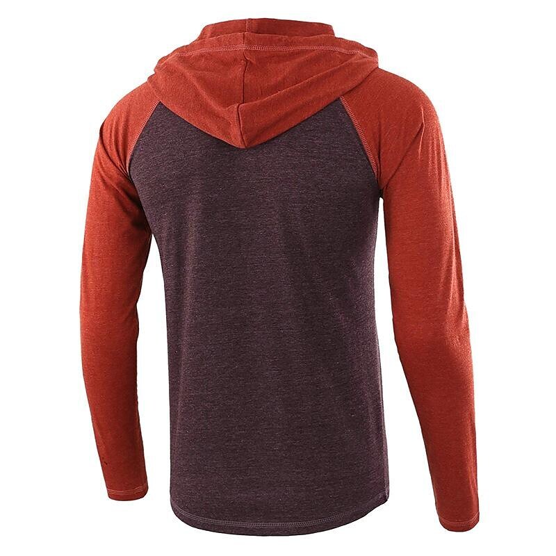 Men's Color Block Raglan Sleeves Drawstring Hoodie T-shirt