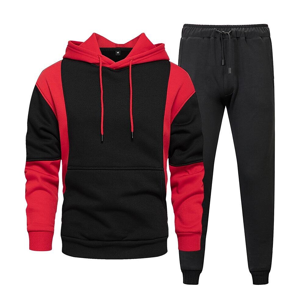 Men's Color Block Casual Long-sleeved Hoodie Tracksuit