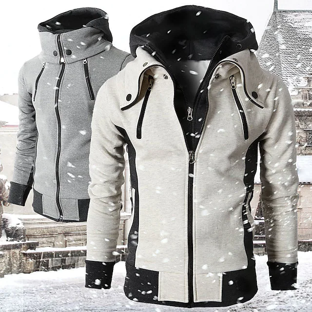 Men's High Collar Two Tone High Collar Windproof Hoodie