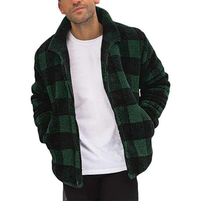 Men's Stand Collar Solid Color Fleece Zip-Up Sweatshirt