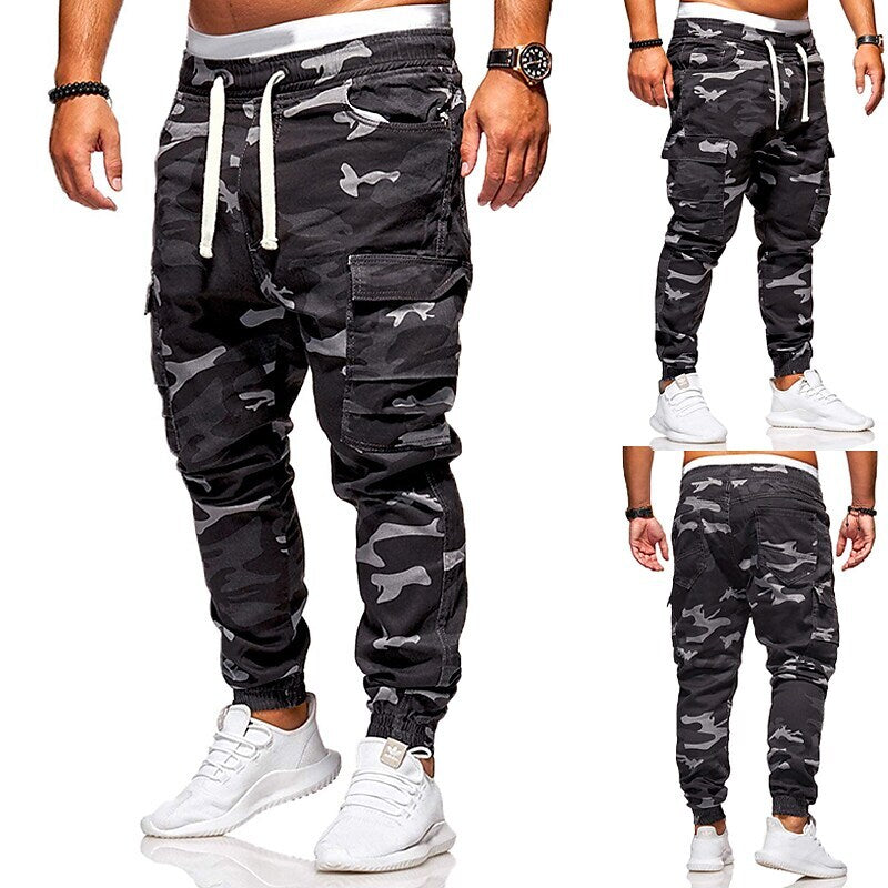 Men's Drawstring Elastic Waist Camouflage Sweatpants Sporty Jogger With Multiple Pockets