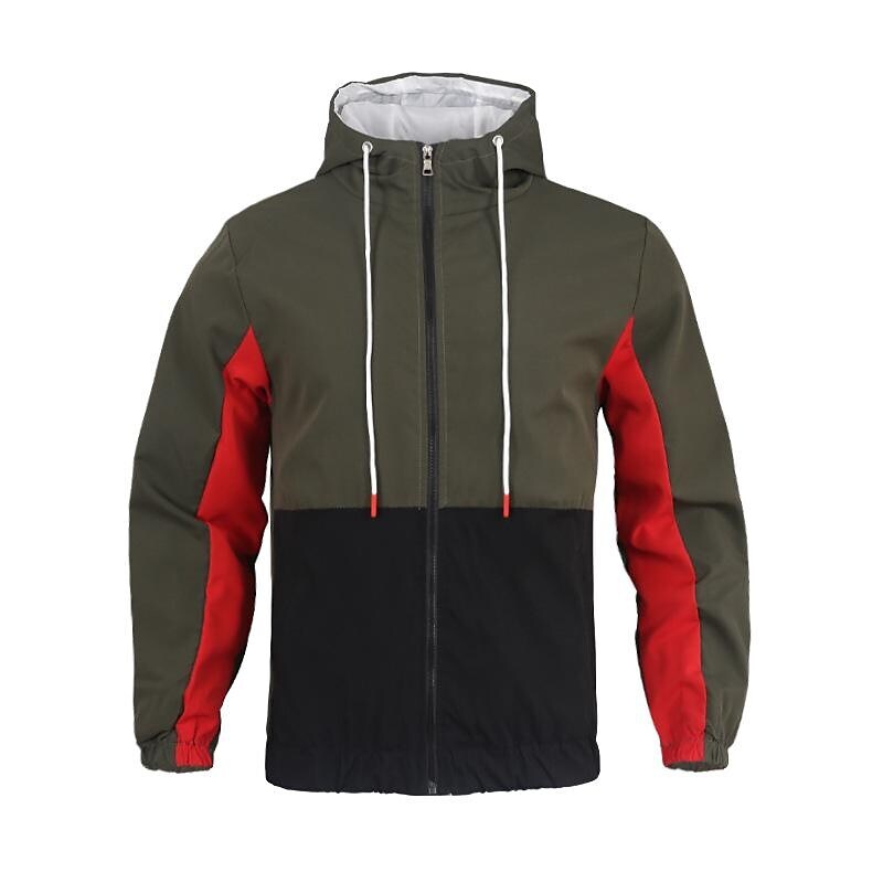 Men's Color Block Drawstring Hooded Track Jacket