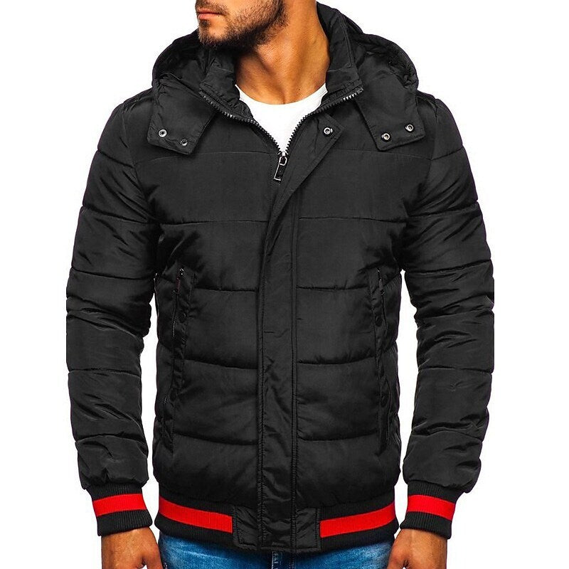 Men's Solid Color Outdoor Windproof Hooded Puffer Jacket