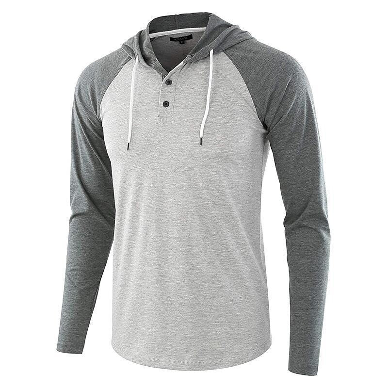 Men's Color Block Raglan Sleeves Drawstring Hoodie T-shirt