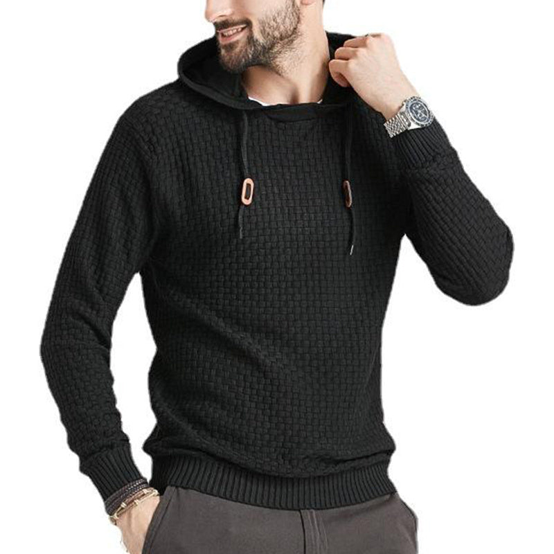 Men's Pullover Jacquard Check Pattern Hooded Sweater Basic Vintage Style