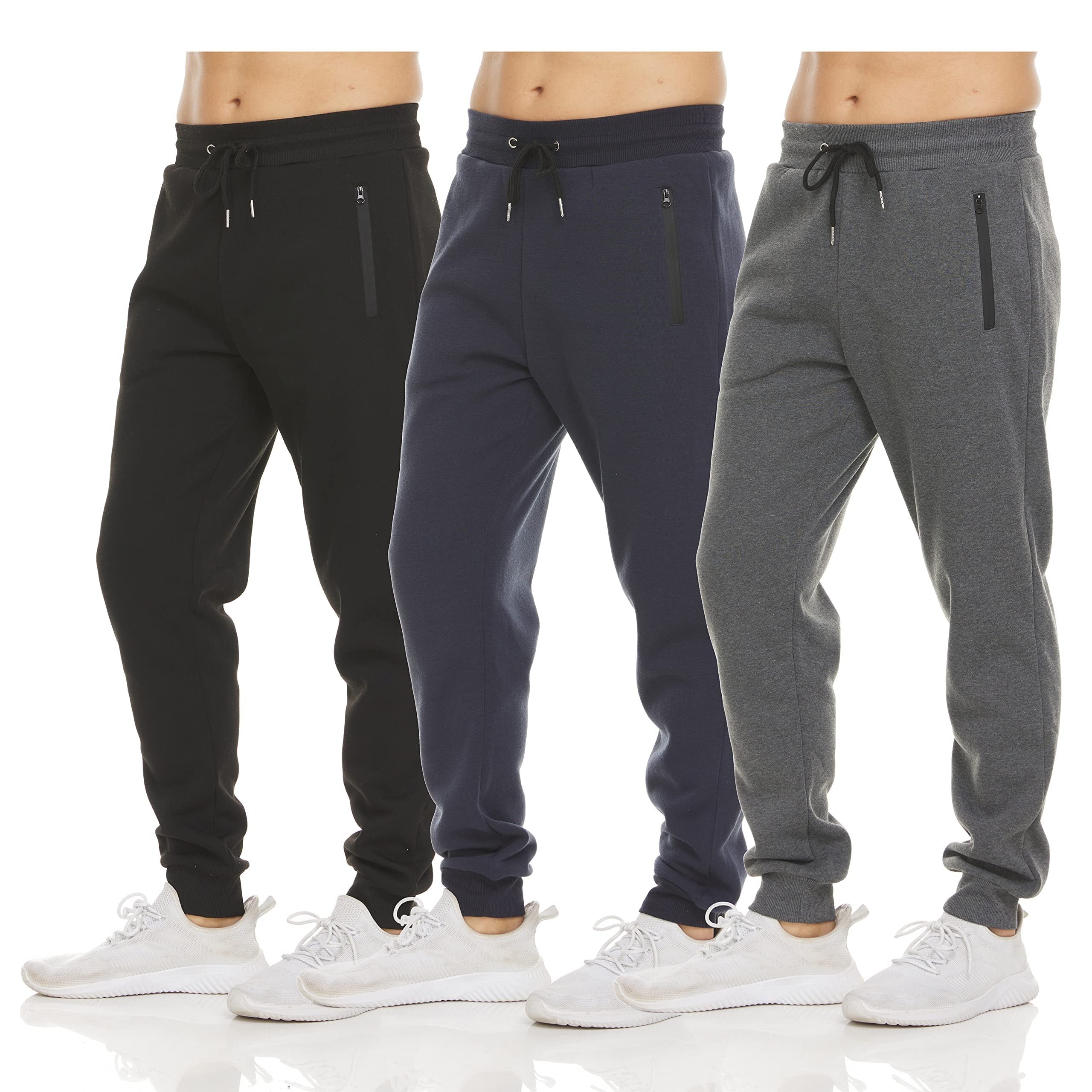 Mens 3 Pack Drawstring Fleece Sweatpants with Zipper Pocket